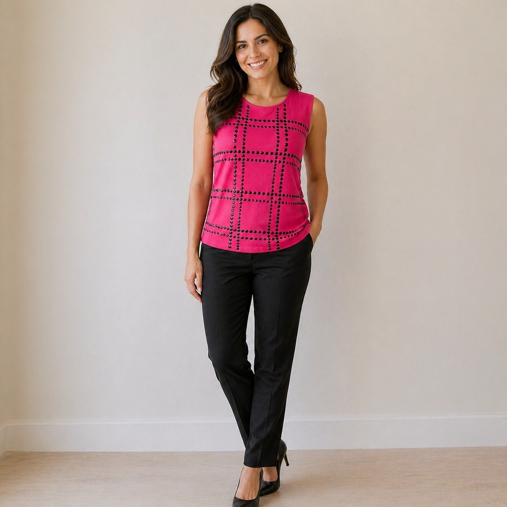 One Dream One Wish- Pink Sleeveless Top with‎ Black Studded Design Size L